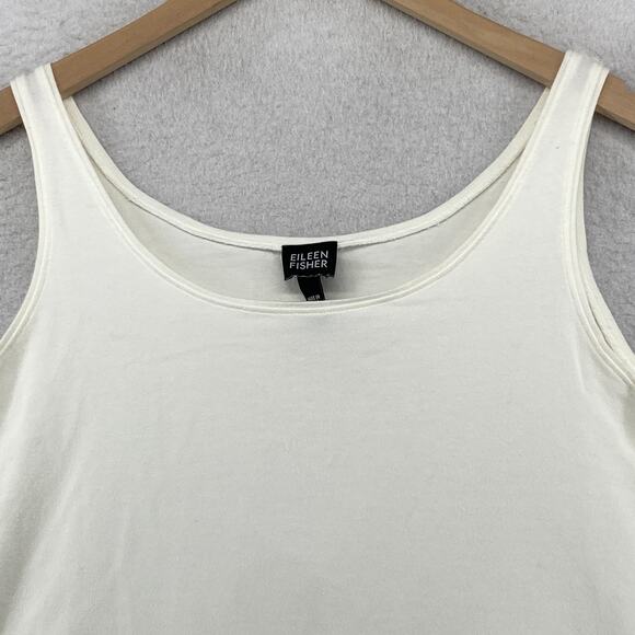 EILEEN FISHER Tank Top M Stretch Cotton Jersey Scoop Neck Shell Off White USA - Picture 4 of 10